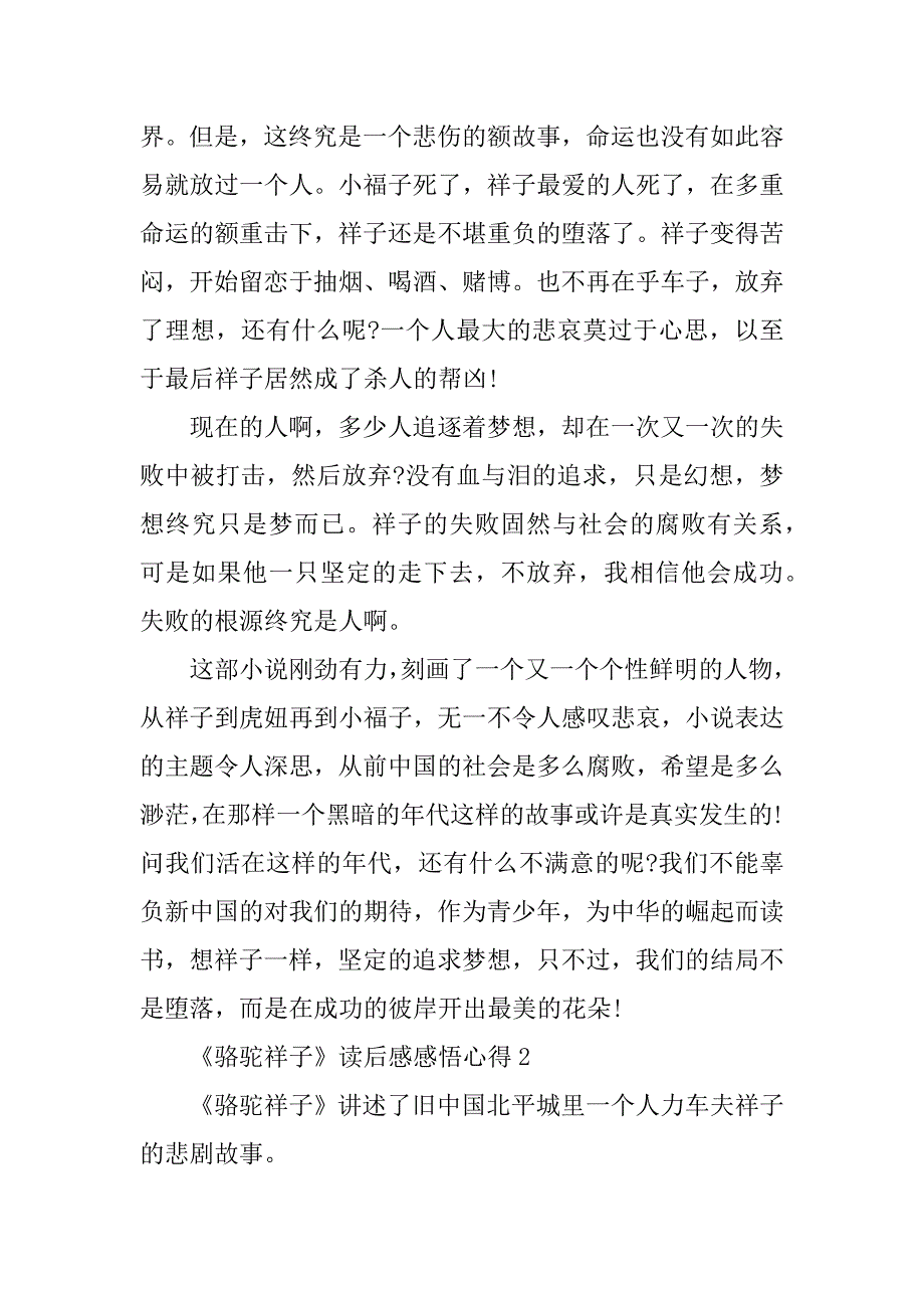 2023年《骆驼祥子》读后感感悟心得_第2页