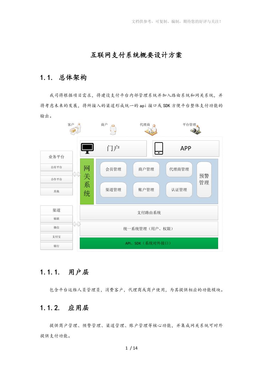 互联网支付系统概要设计说明_第1页