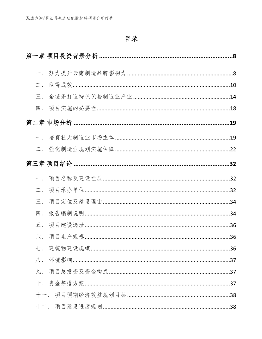 墨江县先进功能膜材料项目分析报告【模板范本】_第1页