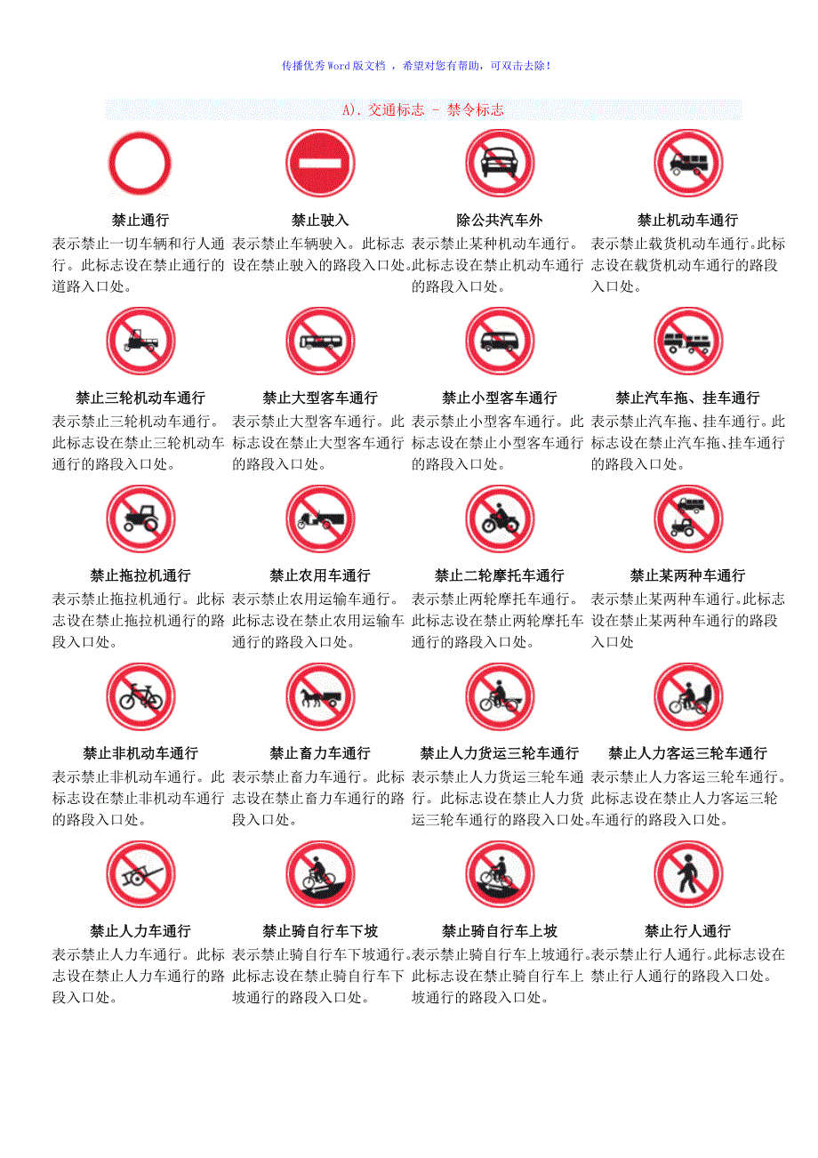 交通标志图片图解大全Word版_第1页