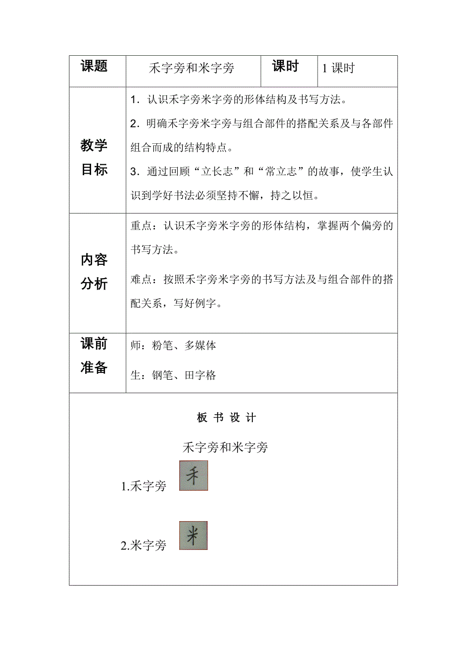 米字旁禾字旁教学设计_第1页
