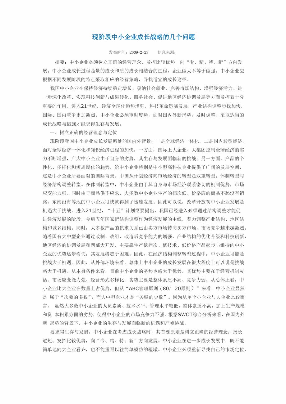 现阶段中小企业成长战略的几个问题_第1页