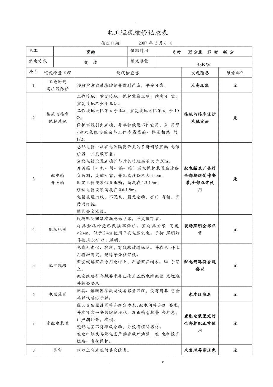 电工巡视维修记录表_第5页