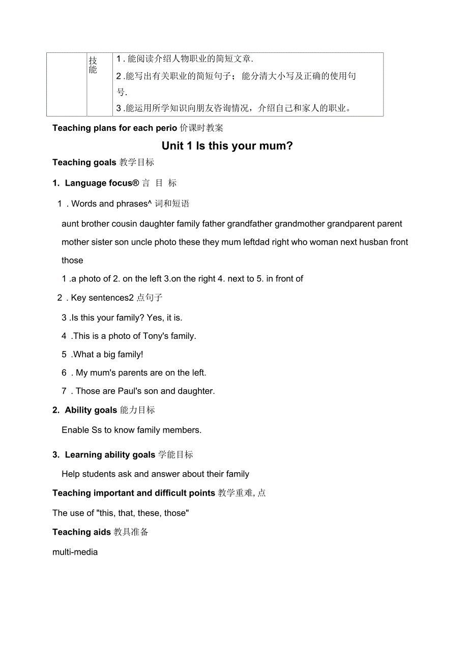 外研版七年级英语上册《ontentsModule2MyfamilyUnit1Isthisyourmum.》教案7_第2页