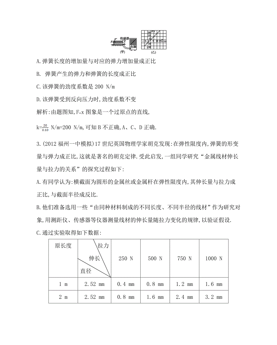 2014导与练一轮复习课时训练 福建专用2.5实验一探究弹力和弹簧伸长的关系.doc_第2页