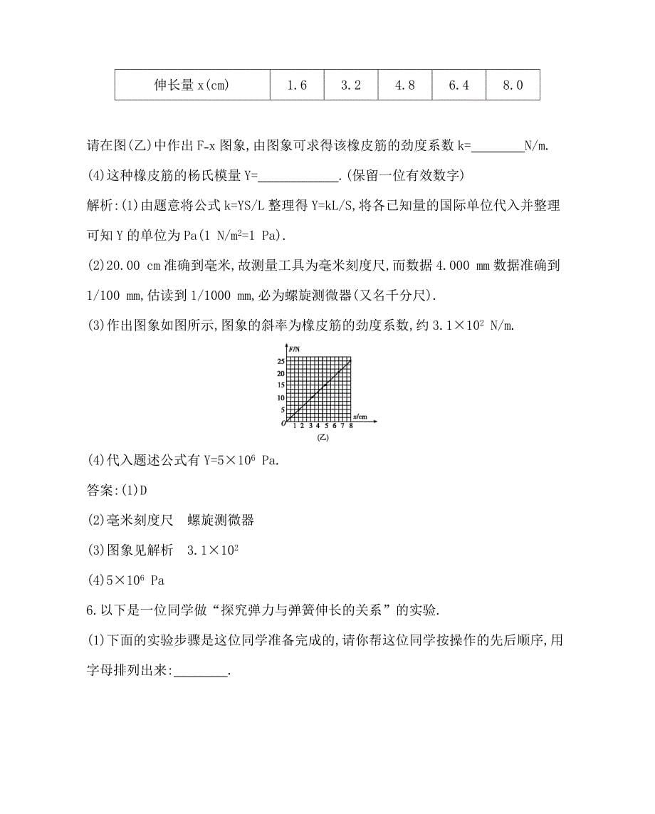 2014导与练一轮复习课时训练 福建专用2.5实验一探究弹力和弹簧伸长的关系.doc_第5页