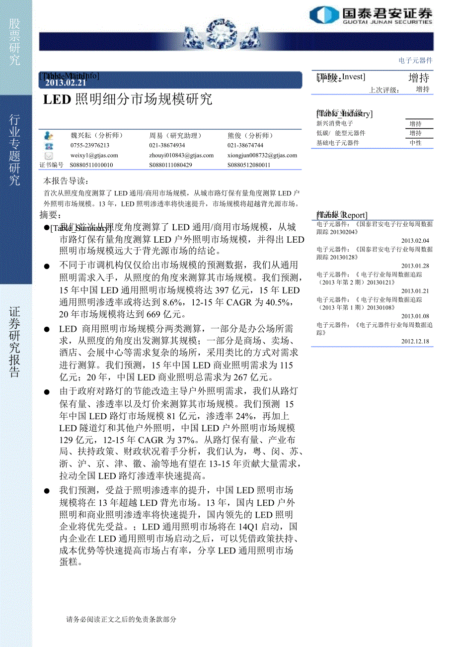 电子元器件行业LED照明细分市场规模研究130221_第1页