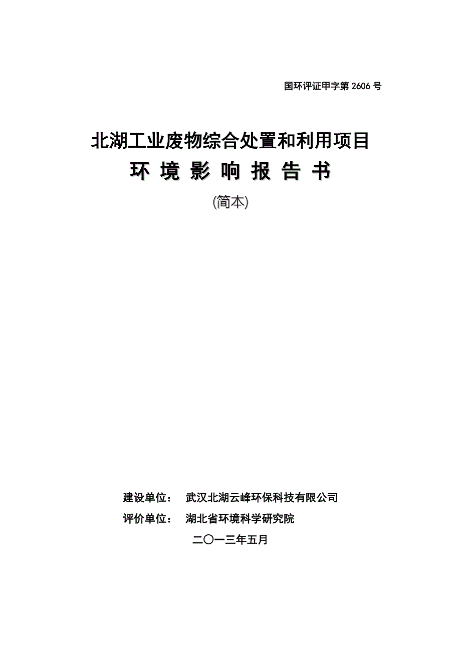 北湖工业废物综合处置和利用项目环境影响报告书.doc_第1页