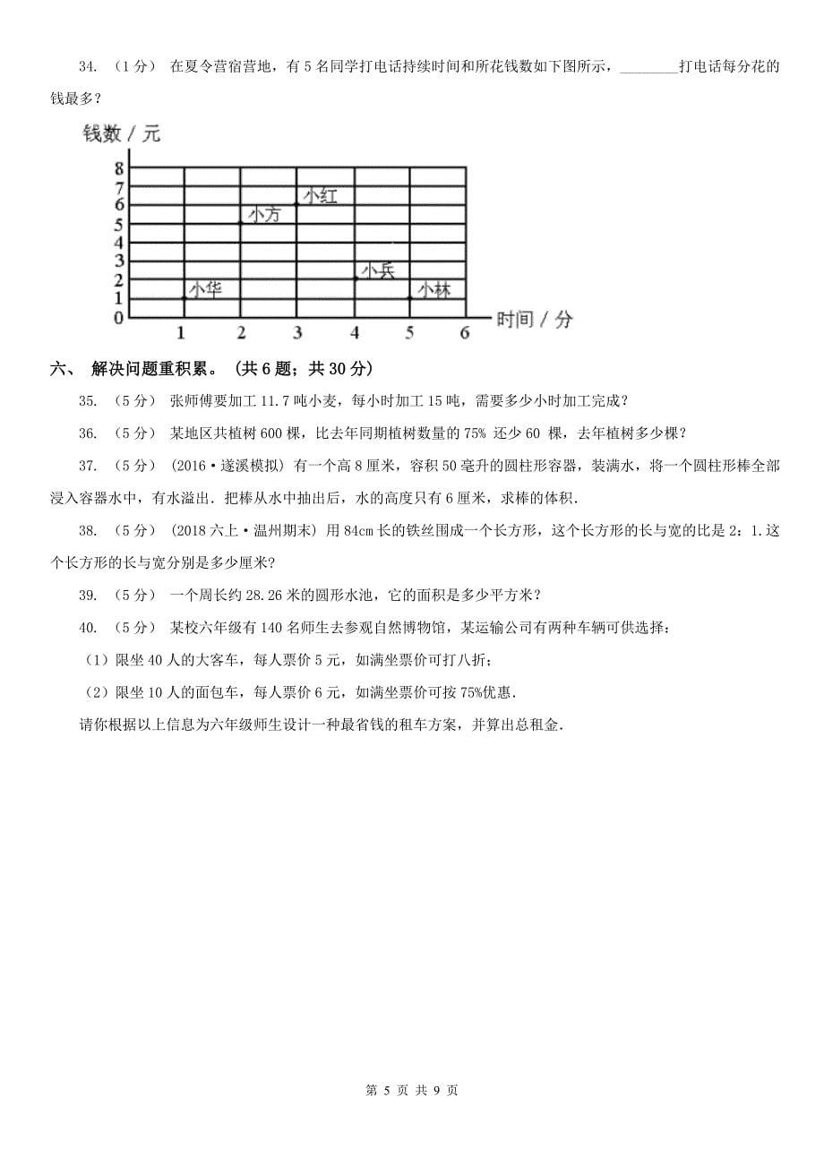 辽宁省小学2020年毕业数学试卷_第5页