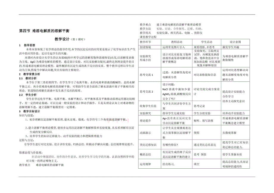 高中化学教学教案之难溶电解质的溶解平衡_第1页