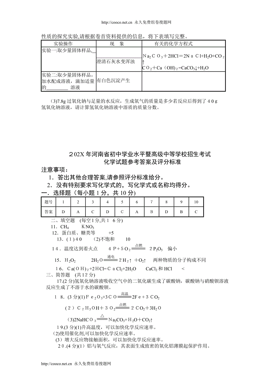 河南省初业水平暨高级中等学校招生考试试卷初中化学_第4页