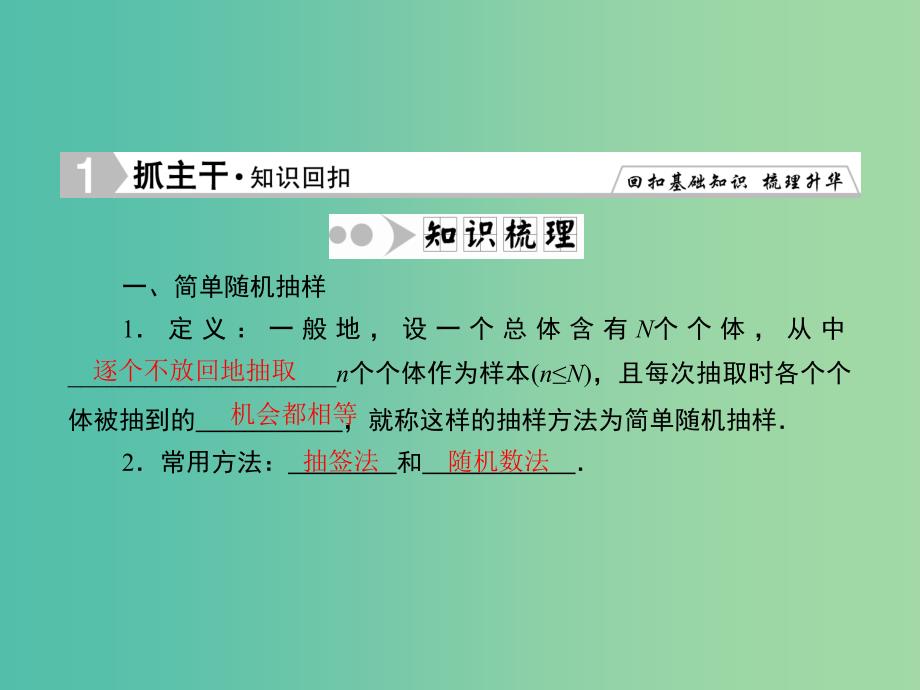 高考数学一轮复习 9-2 随机抽样课件 文.ppt_第2页