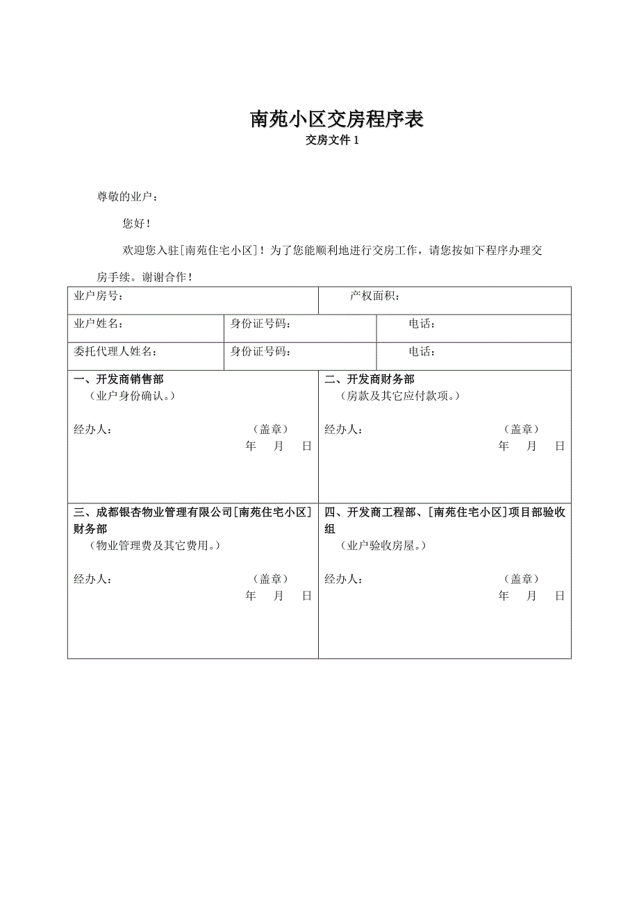 XX物业管理公司南苑小区交房程序表(DOC-23页)_第1页