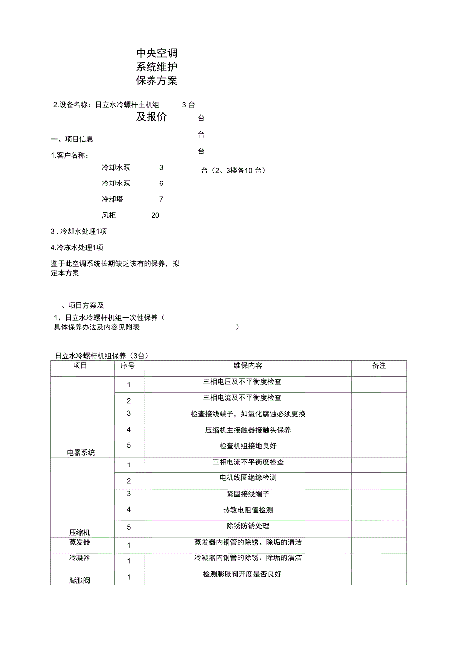 中央空调维保方案及报价_第1页