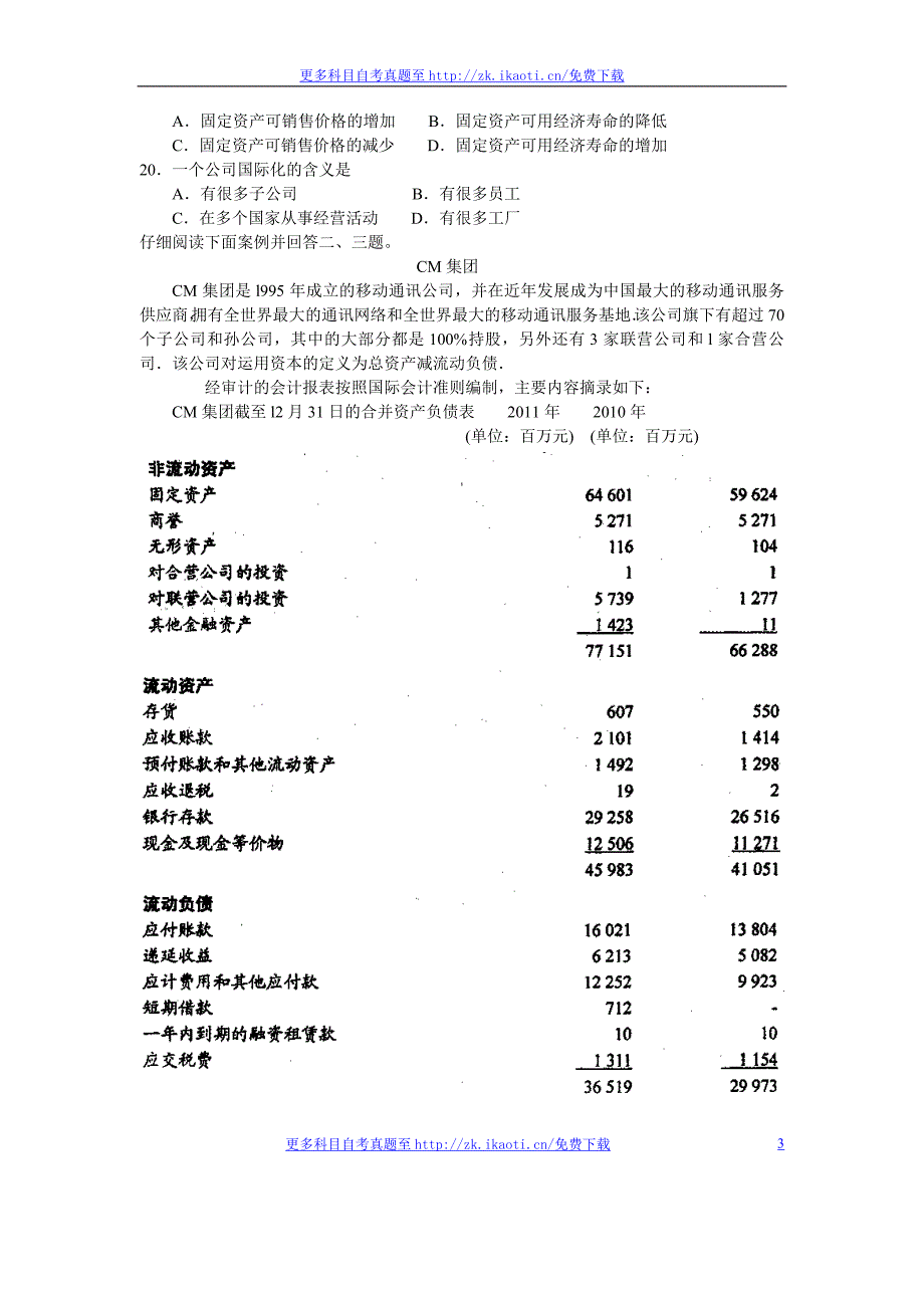 自考00806财务报表分析二01月真题考卷_第3页