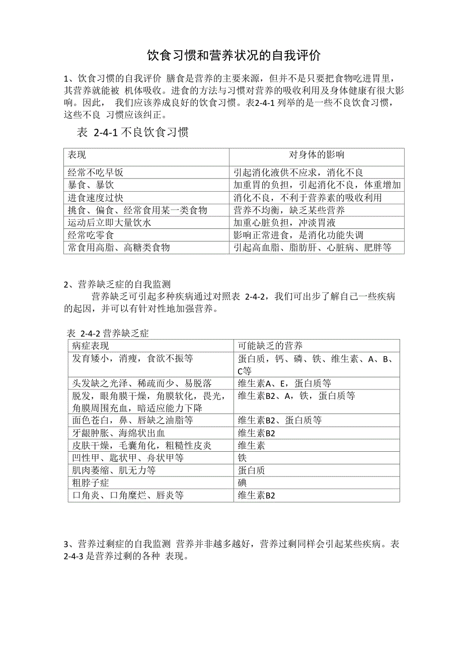 饮食习惯和营养状况的自我评价_第1页