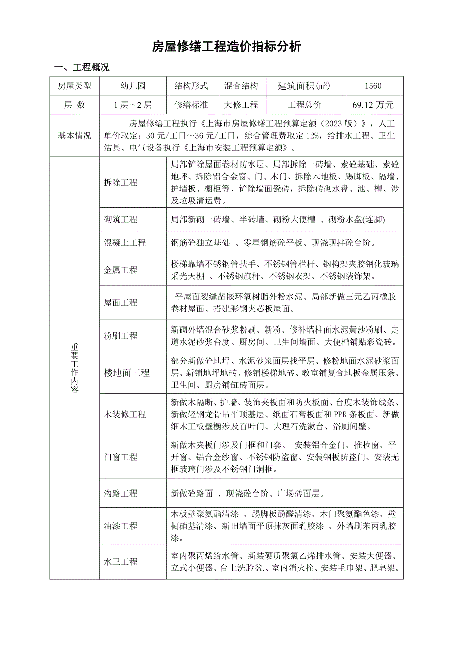 房屋修缮工程造价指标分析.doc_第1页