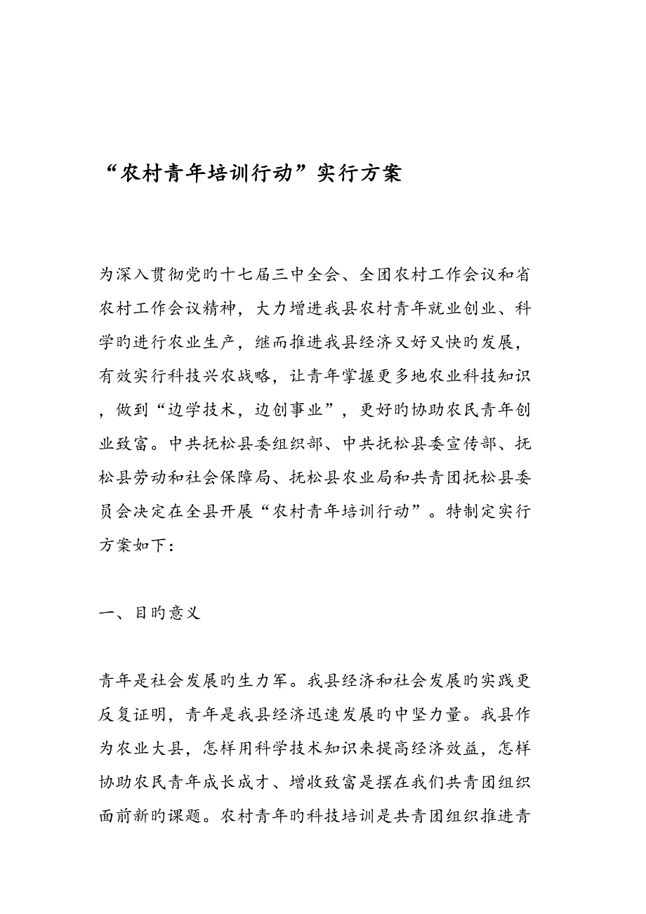 农村青年培训行动实施方案_第1页