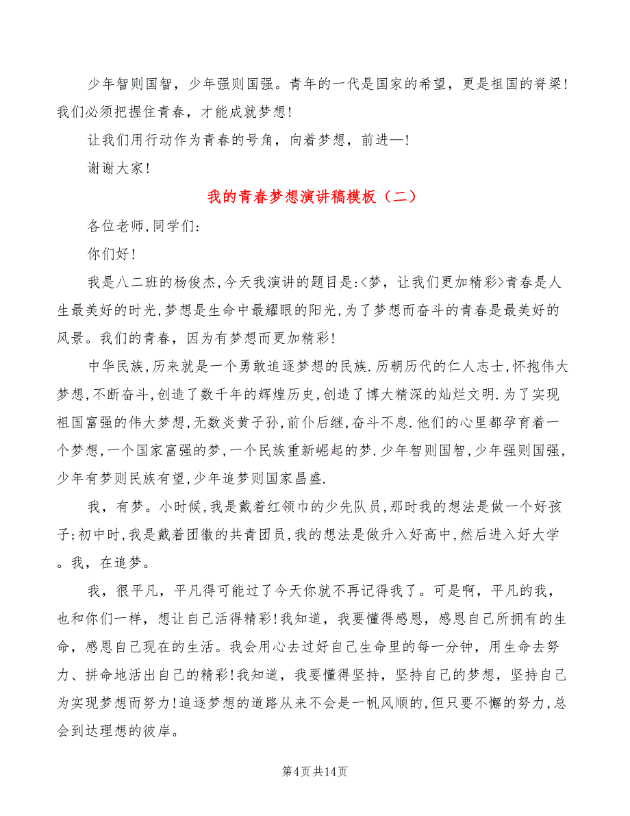 我的青春梦想演讲稿模板(3篇)_第4页