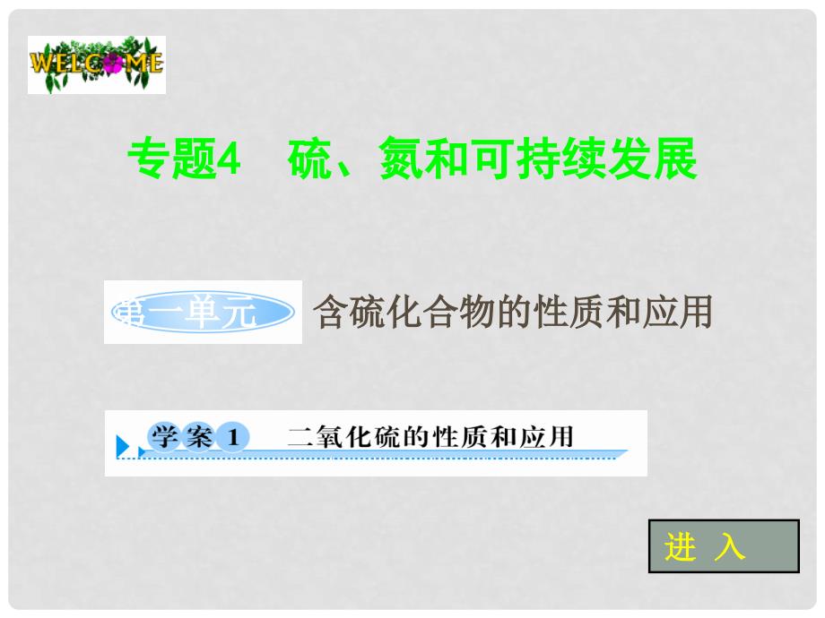 1112高中化学 4.1.1 二氧化硫的性质和应用学案（PPT） 苏教版必修1_第1页