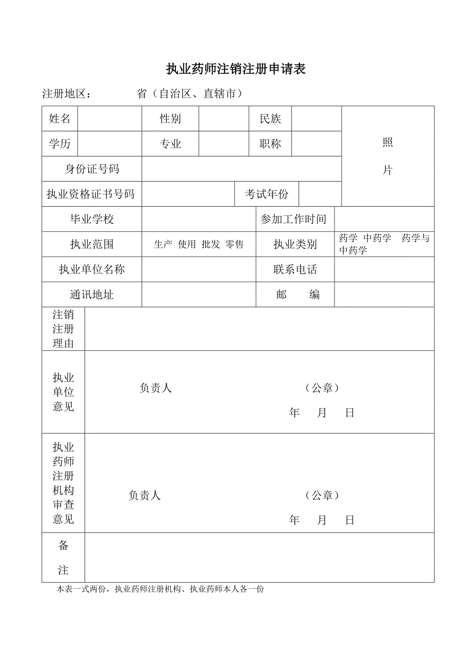 执业药师注销注册申请表.doc_第1页