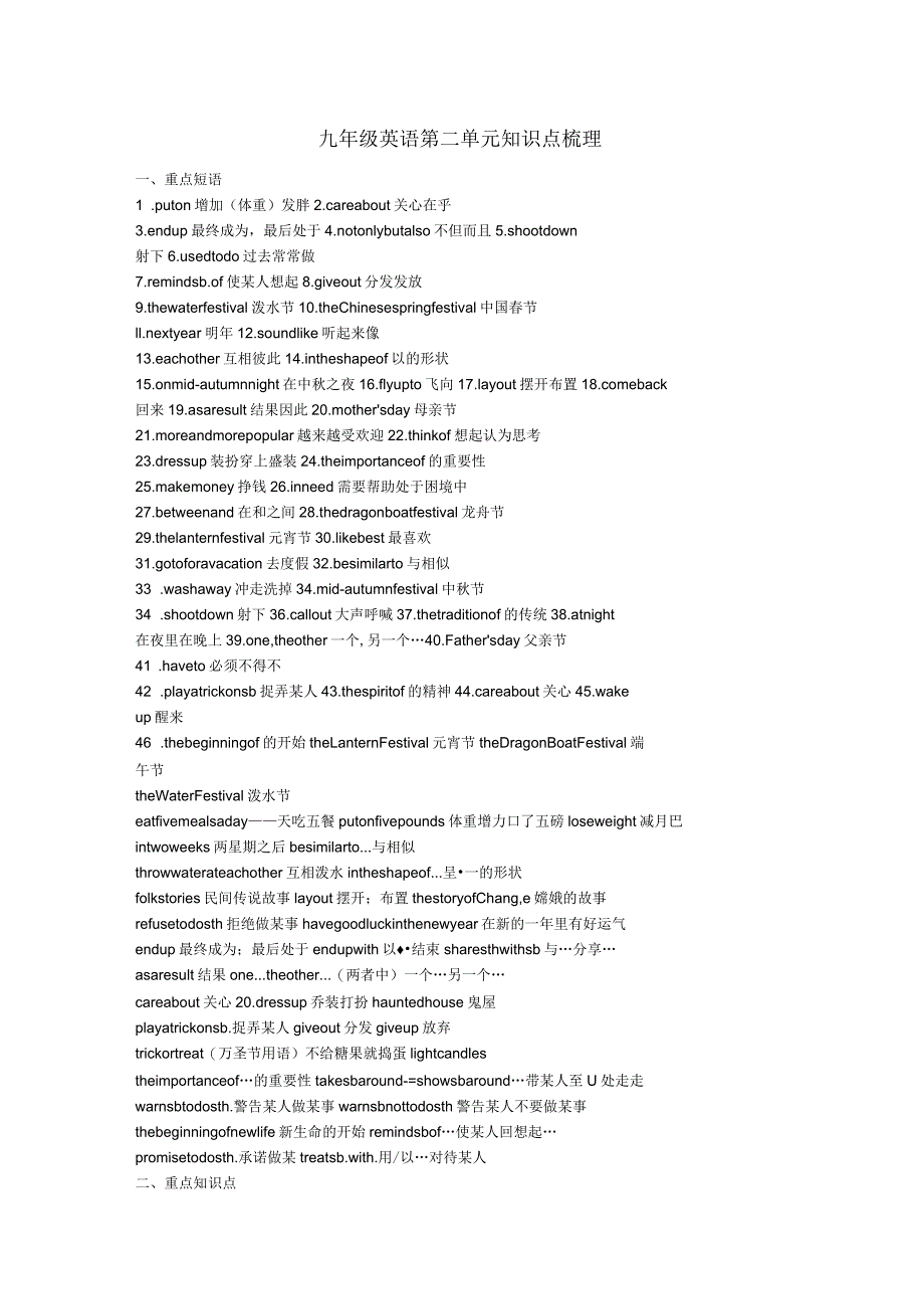 九年级英语第二单元知识点梳理_第1页