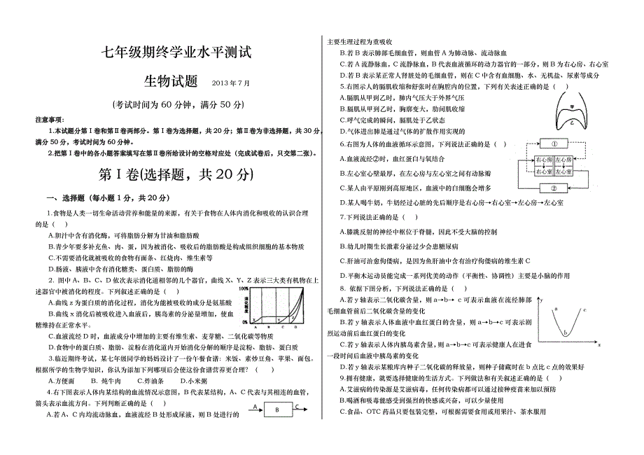 七年级下学期期终学业水平测试_第1页