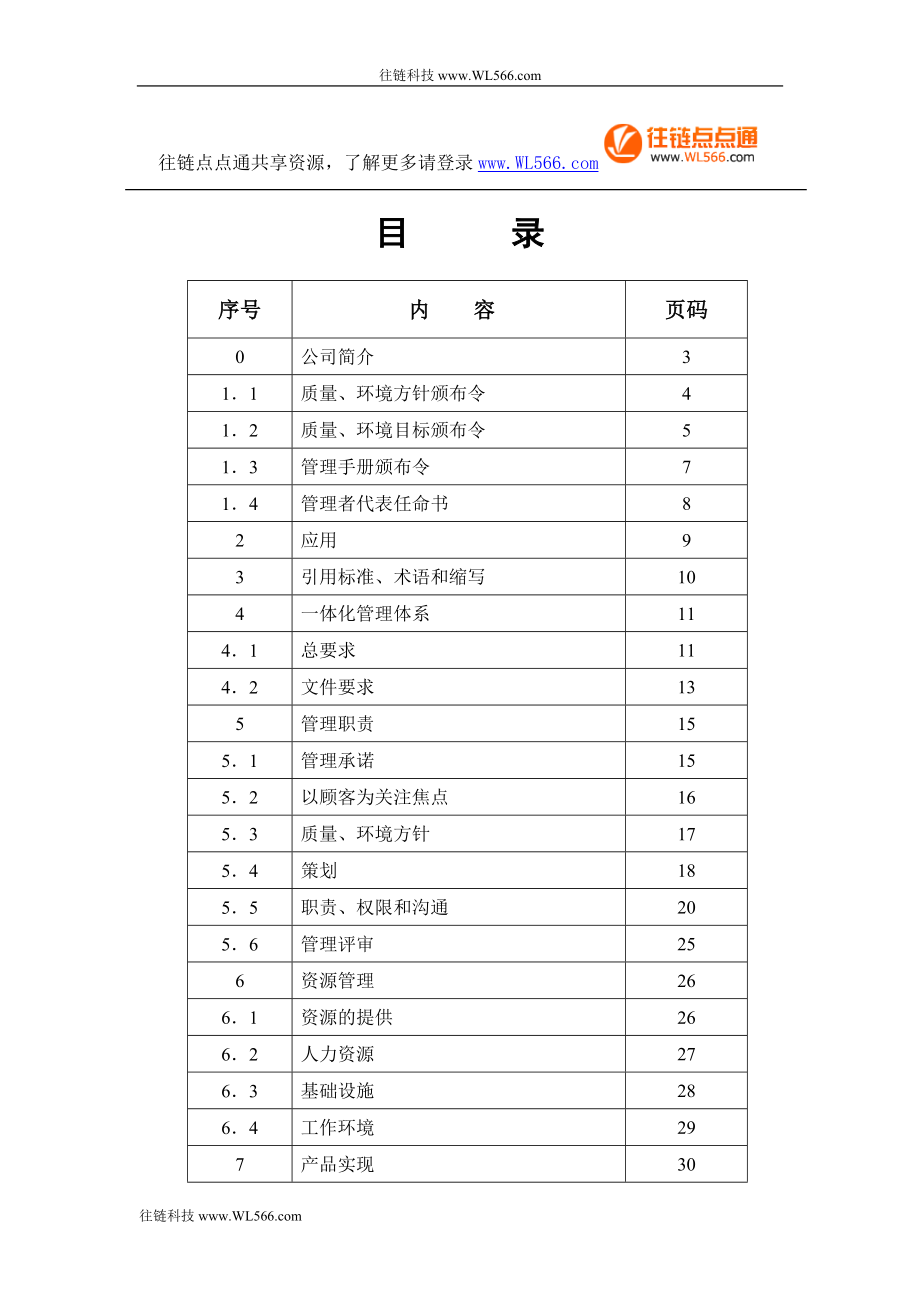 XX塑料五金制品有限公司质量环境管理手册.doc_第1页