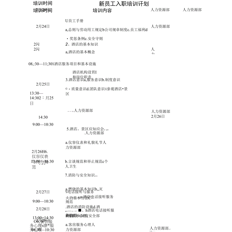 酒店新员工入职培训计划_第1页