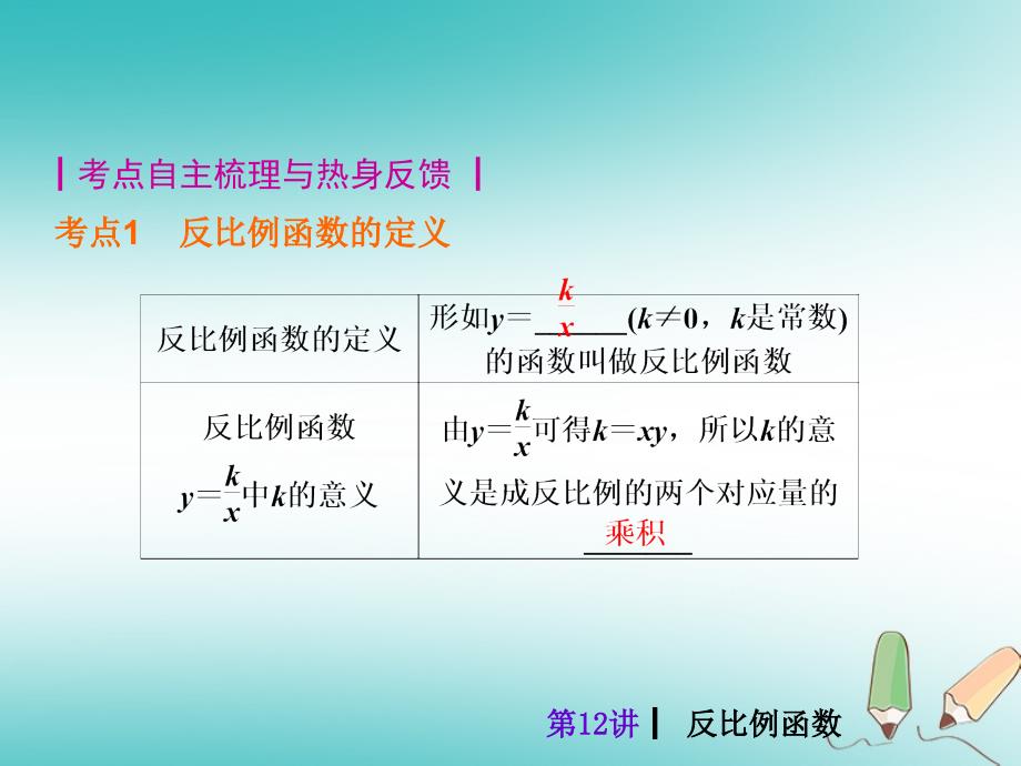 2018届中考数学考前热点冲刺指导《第12讲 反比例函数》课件 新人教版_第2页