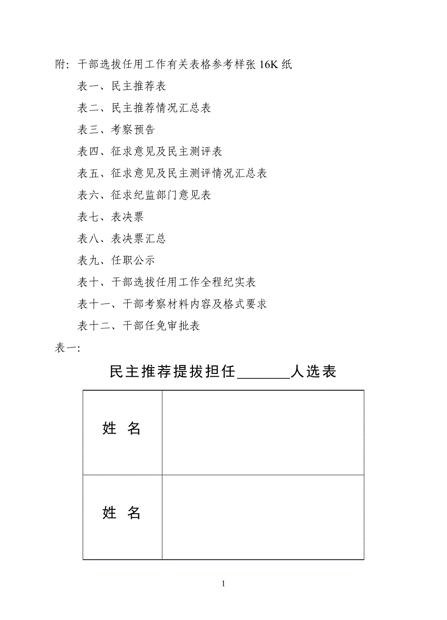 干部选拔任用工作全部系列表格_第1页