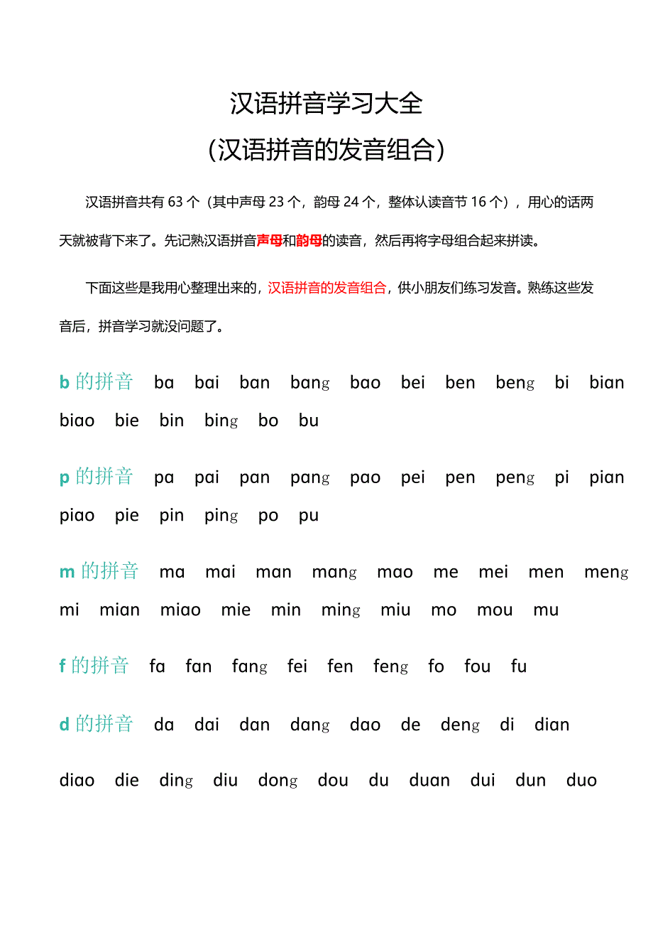 汉语拼音的发音组合汉语拼音学习大全_第1页