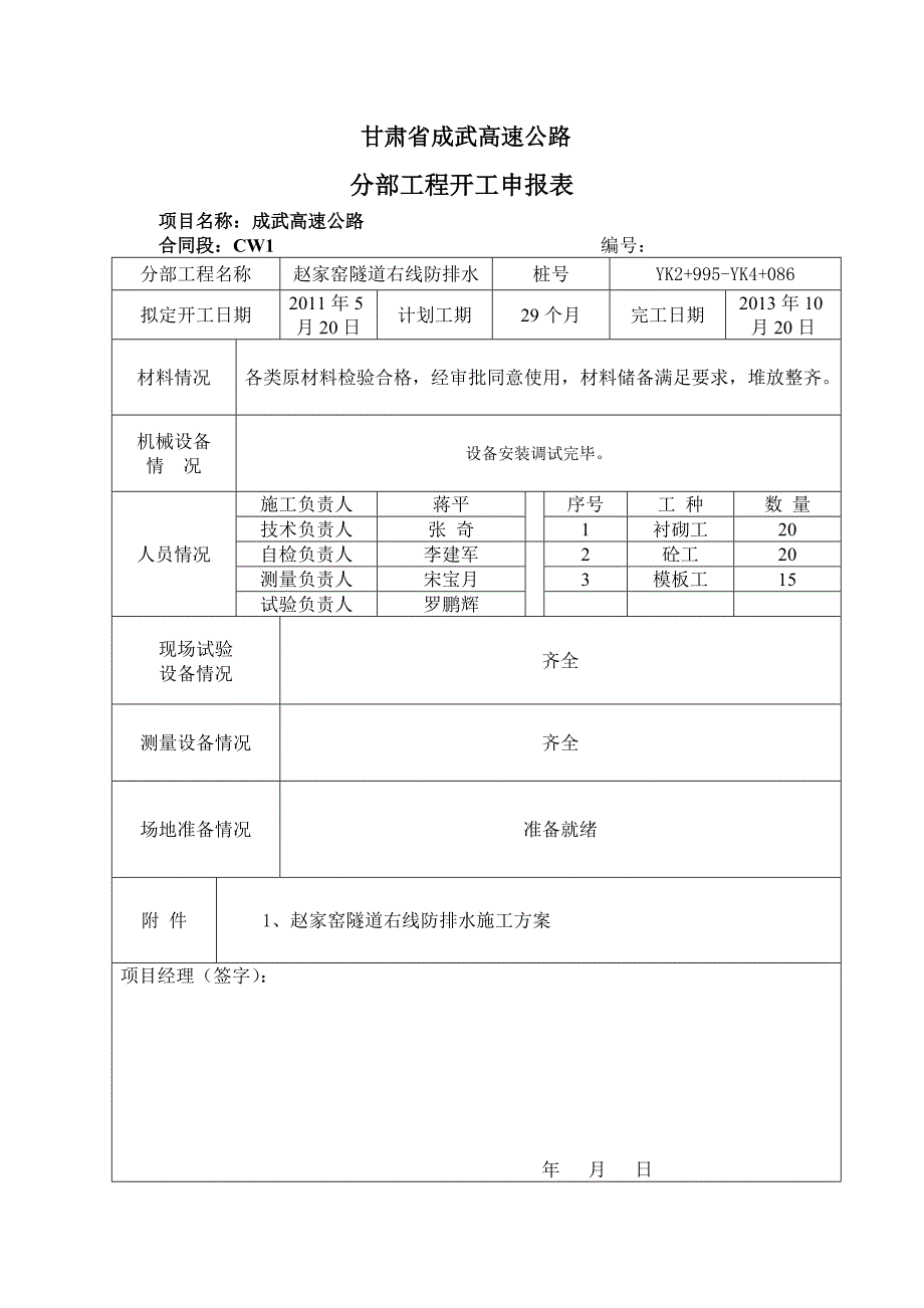 赵家窑隧道右线防排水工地进程开工报告_第3页