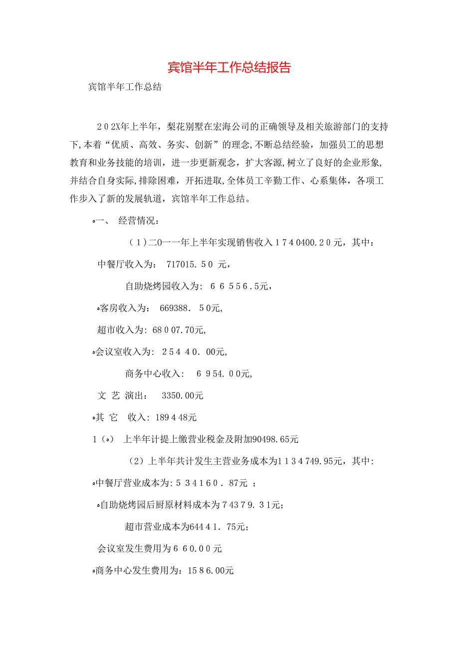 宾馆半年工作总结报告_第1页