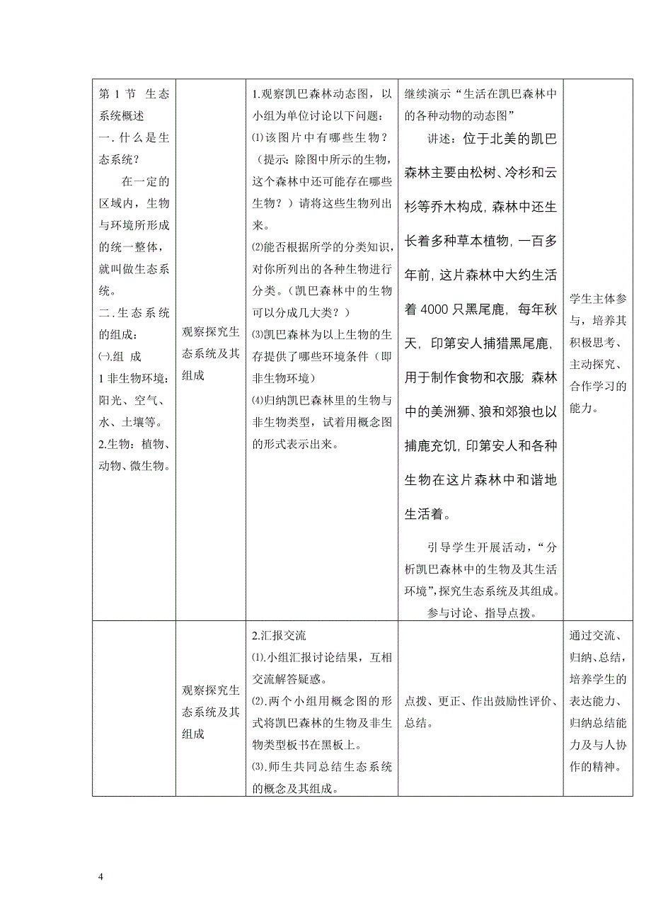 北师大版初中生物八年级下册《生态系统概述》教学案例设计附反思点评_第4页