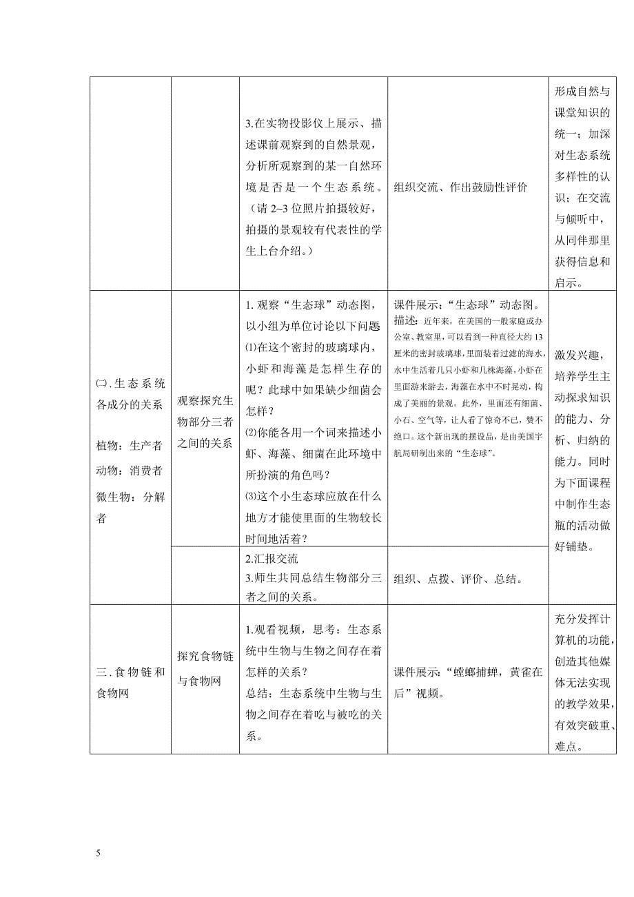 北师大版初中生物八年级下册《生态系统概述》教学案例设计附反思点评_第5页