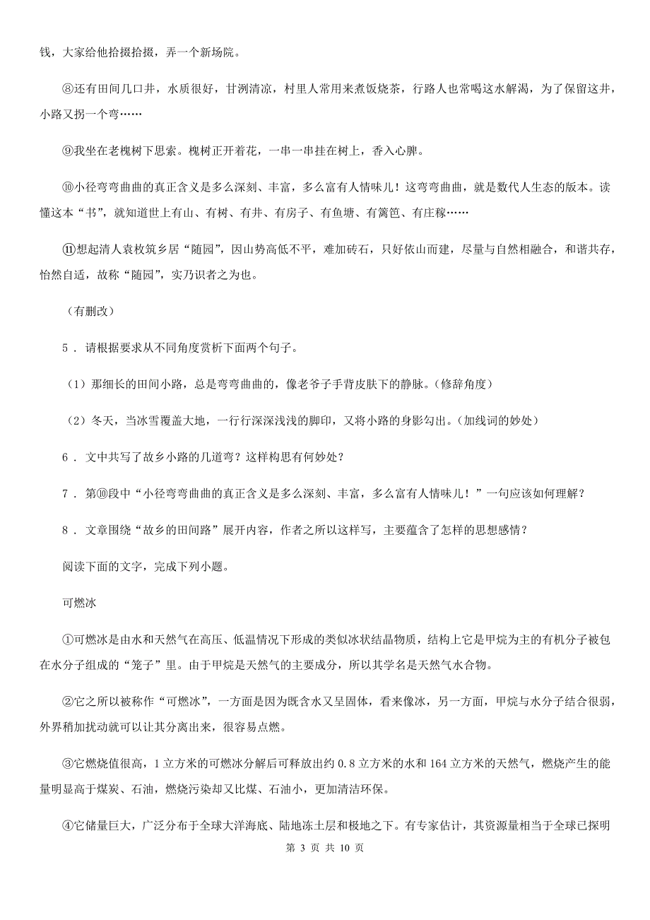 人教版2020年九年级中考一模语文试题C卷_第3页