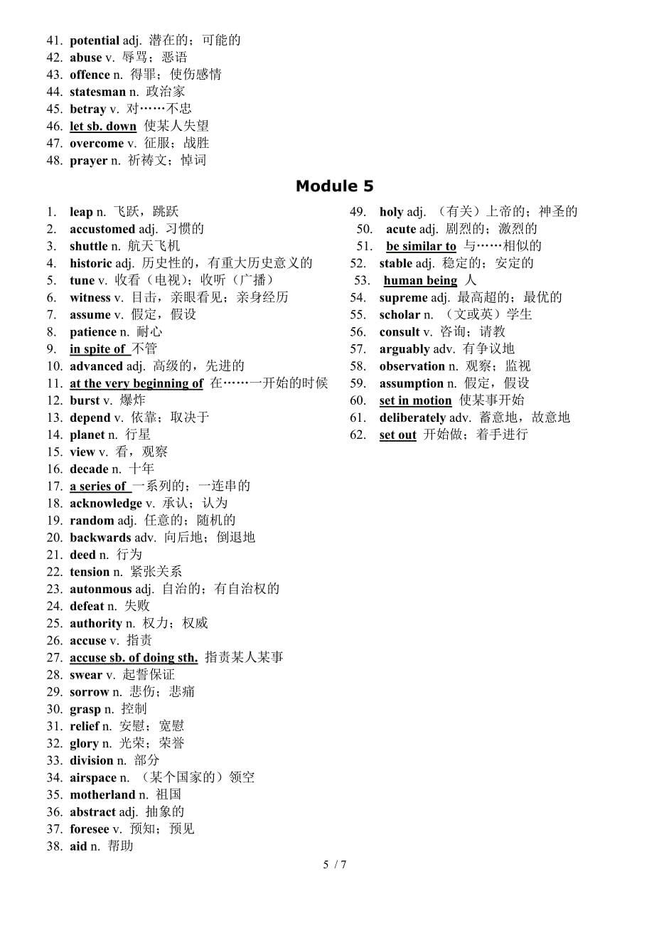 新课标高中英语考纲词汇第八册(module1-6)_第5页