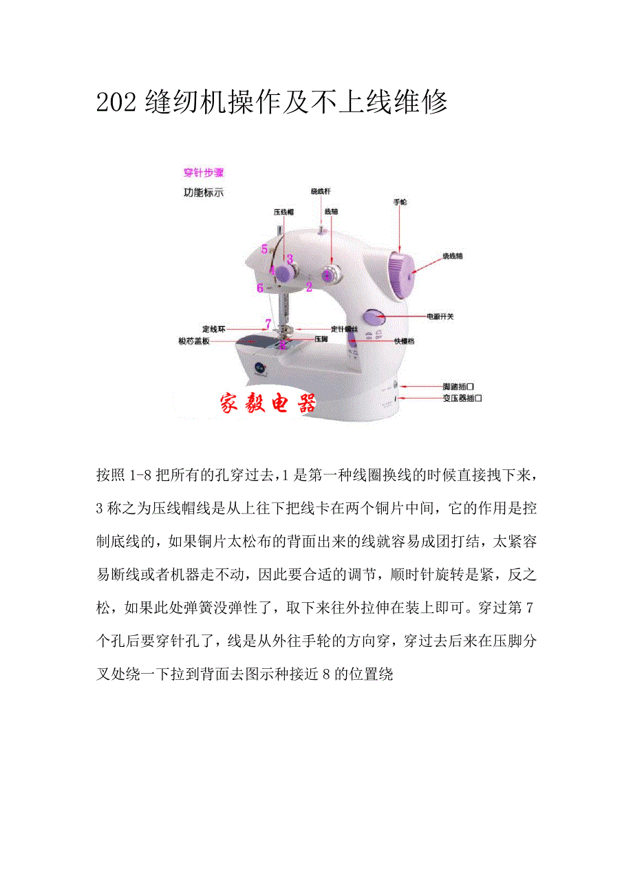 202缝纫机操作及不上线维修_第1页
