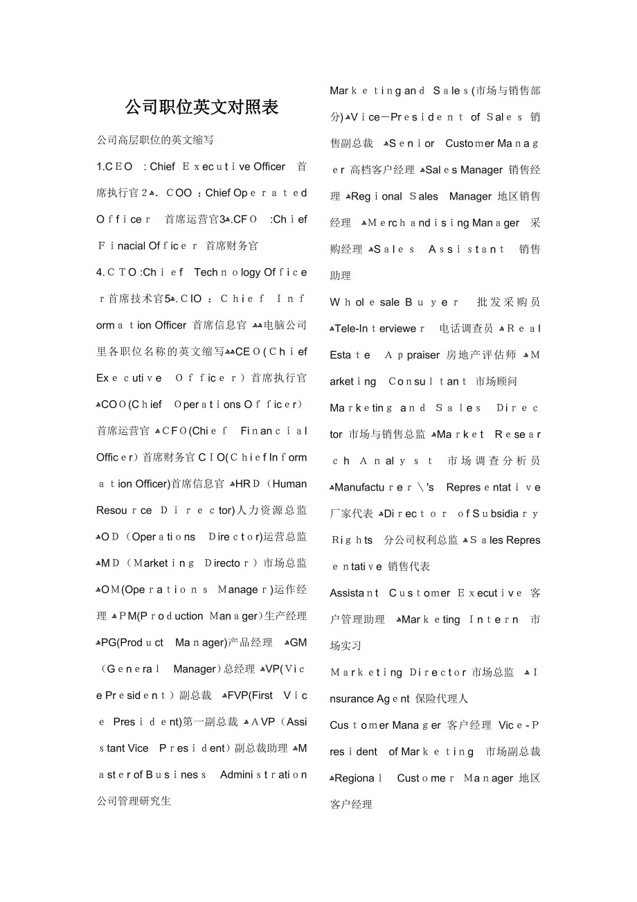 企业职位英文对照表_第1页