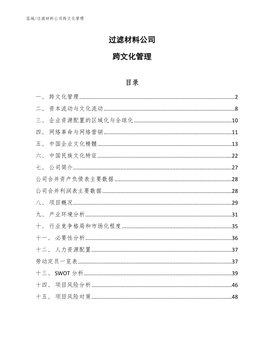 过滤材料公司跨文化管理（范文）_第1页