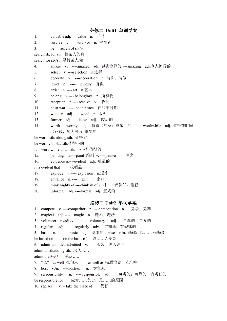 一轮复习必修二unit1-5单词变形汇总_第1页