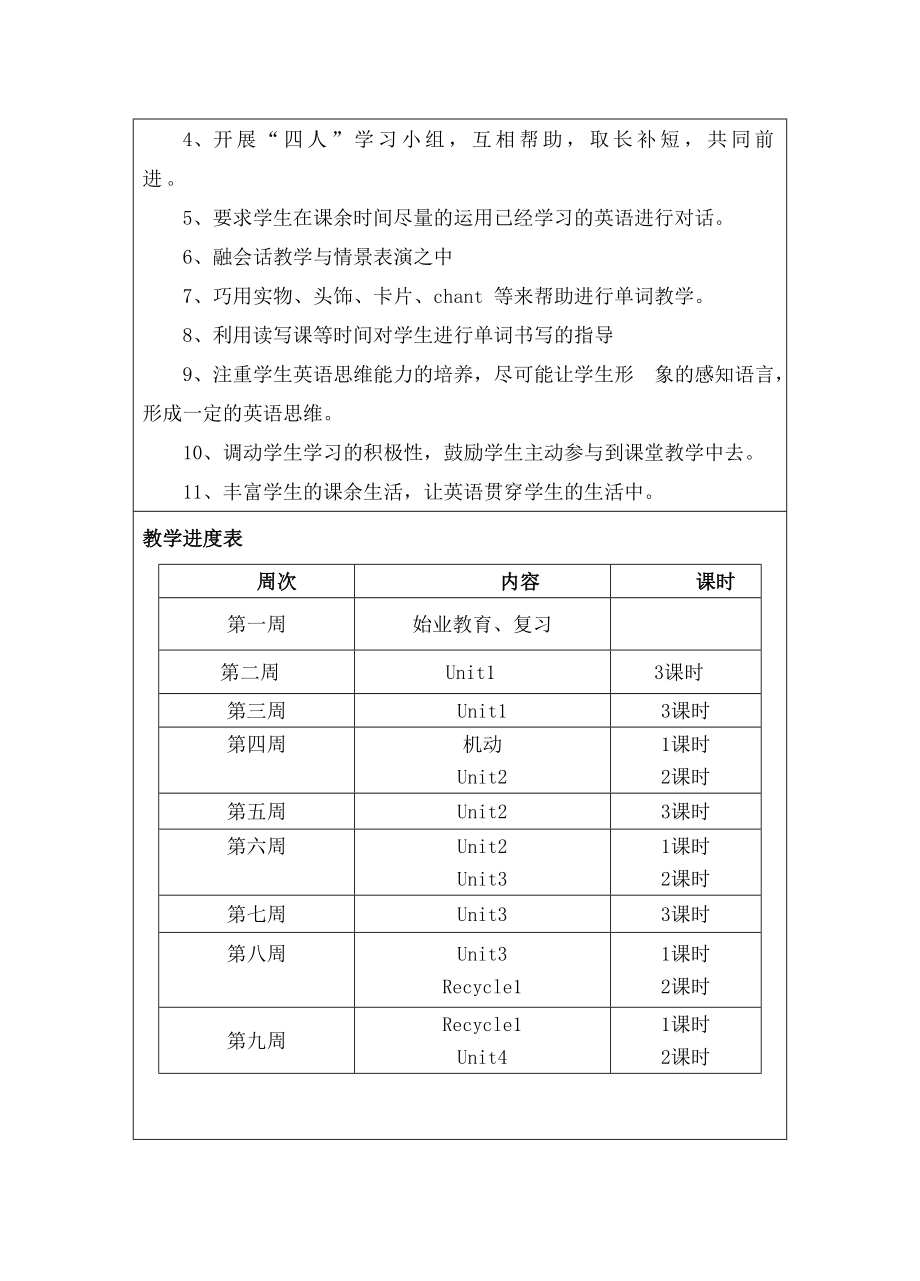 PEP小学四年级下册英语教案_第3页