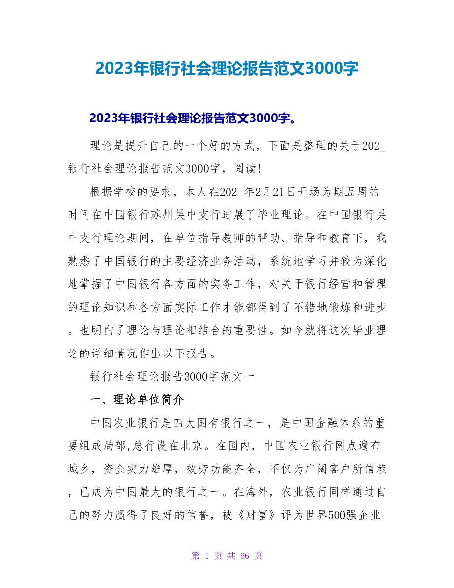 2023年银行社会实践报告范文3000字.doc_第1页