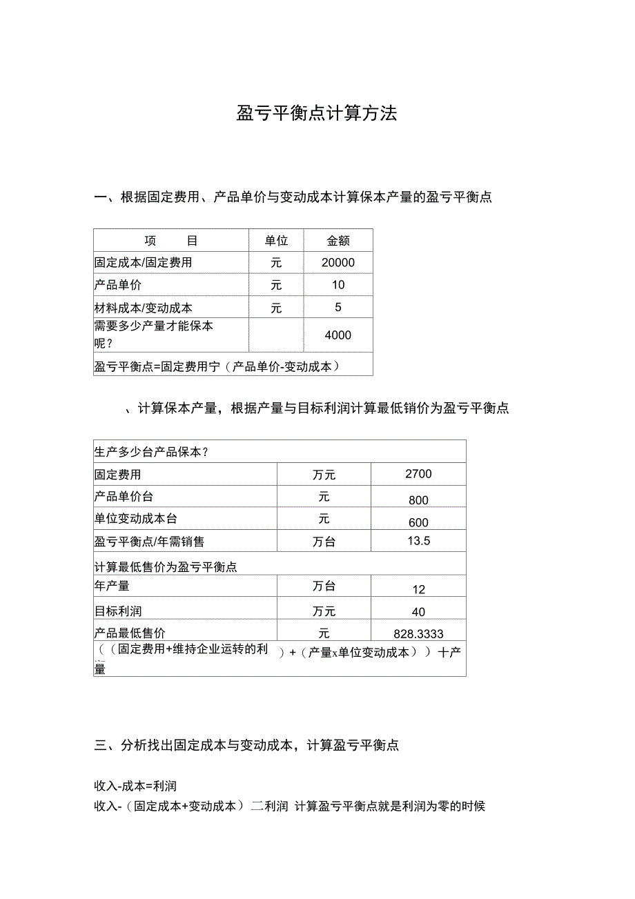 盈亏平衡点计算方法_第2页