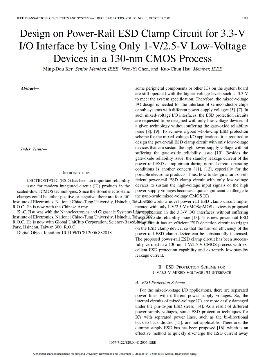 外文翻译--Design on Power-Rail ESD Clamp Circuit for 3.3-V_第1页