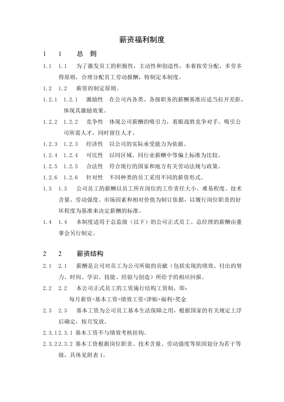 公司员工薪资福利制度与考勤管理制度_第1页