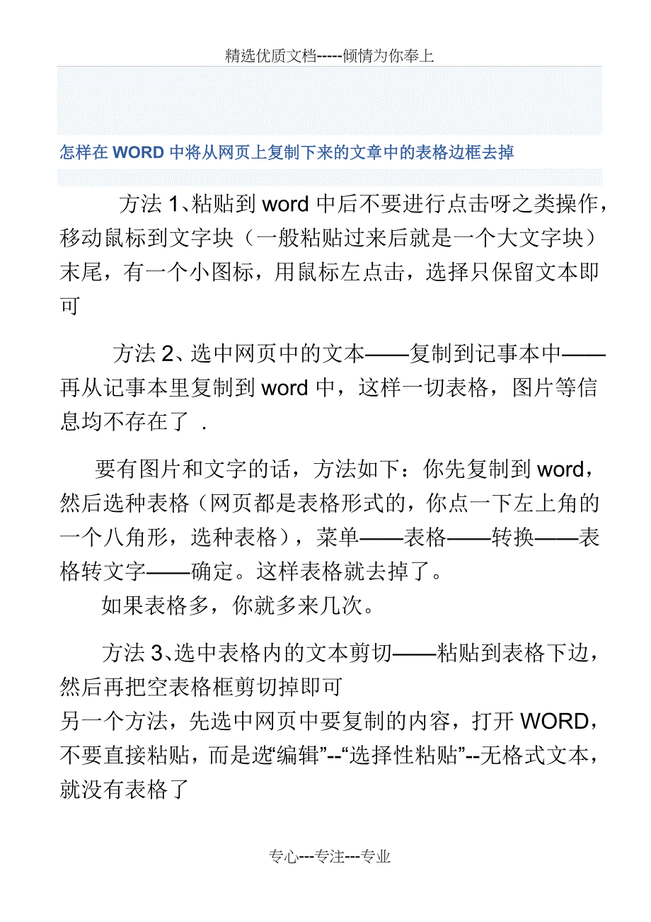 在WORD中怎样将从网页上复制下来的文章中的表格边框去掉_第1页