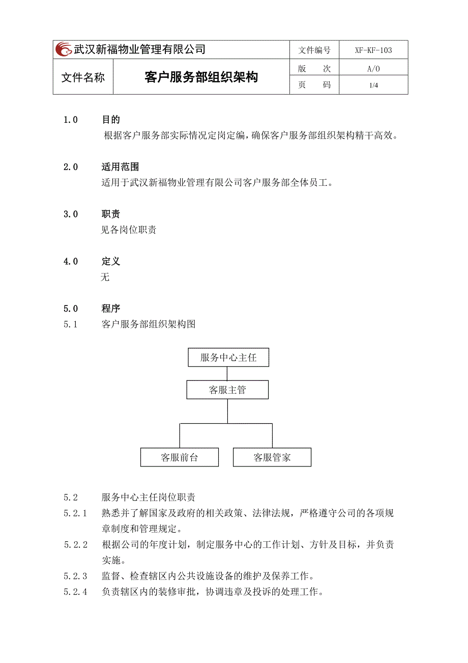 客户服务部组织架构XF-KF-103_第1页