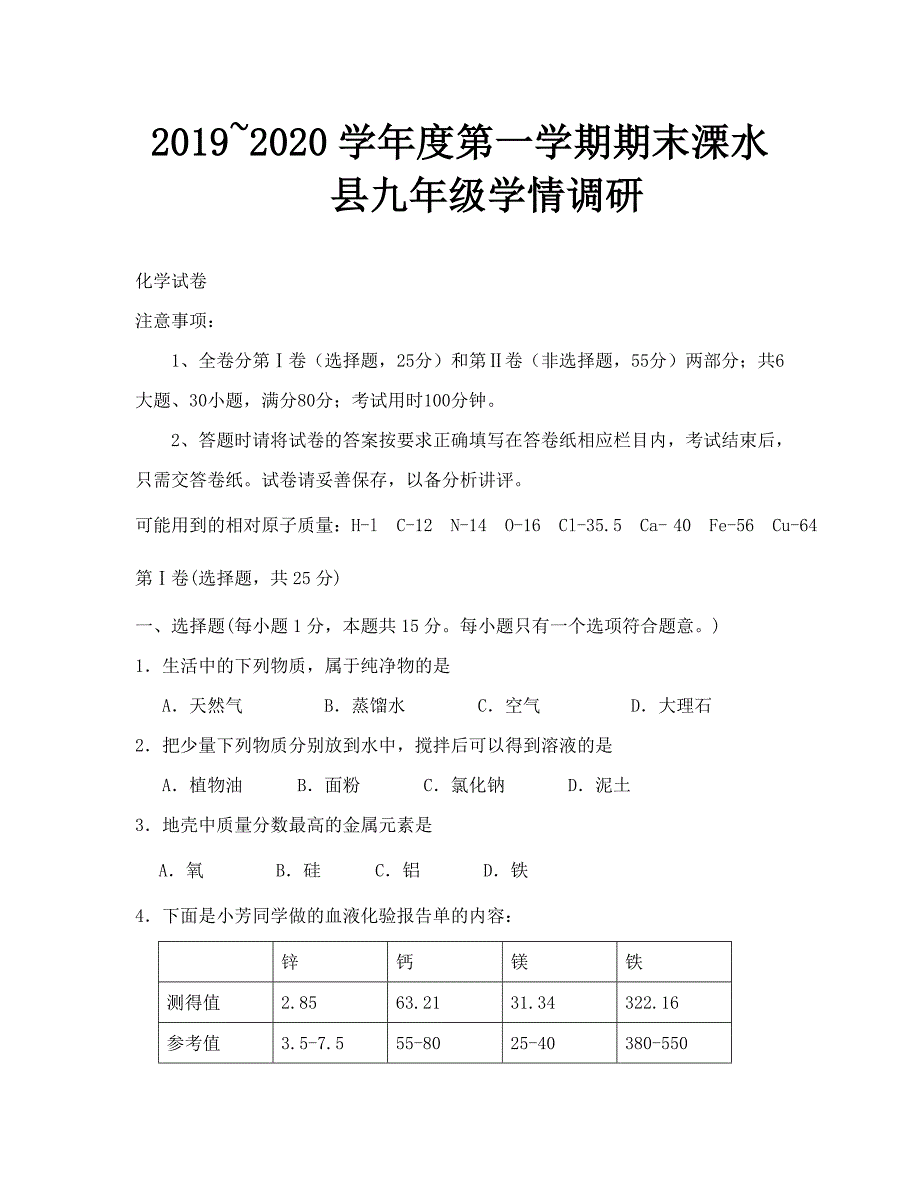 江苏南京溧水九年级上期末调研_第1页